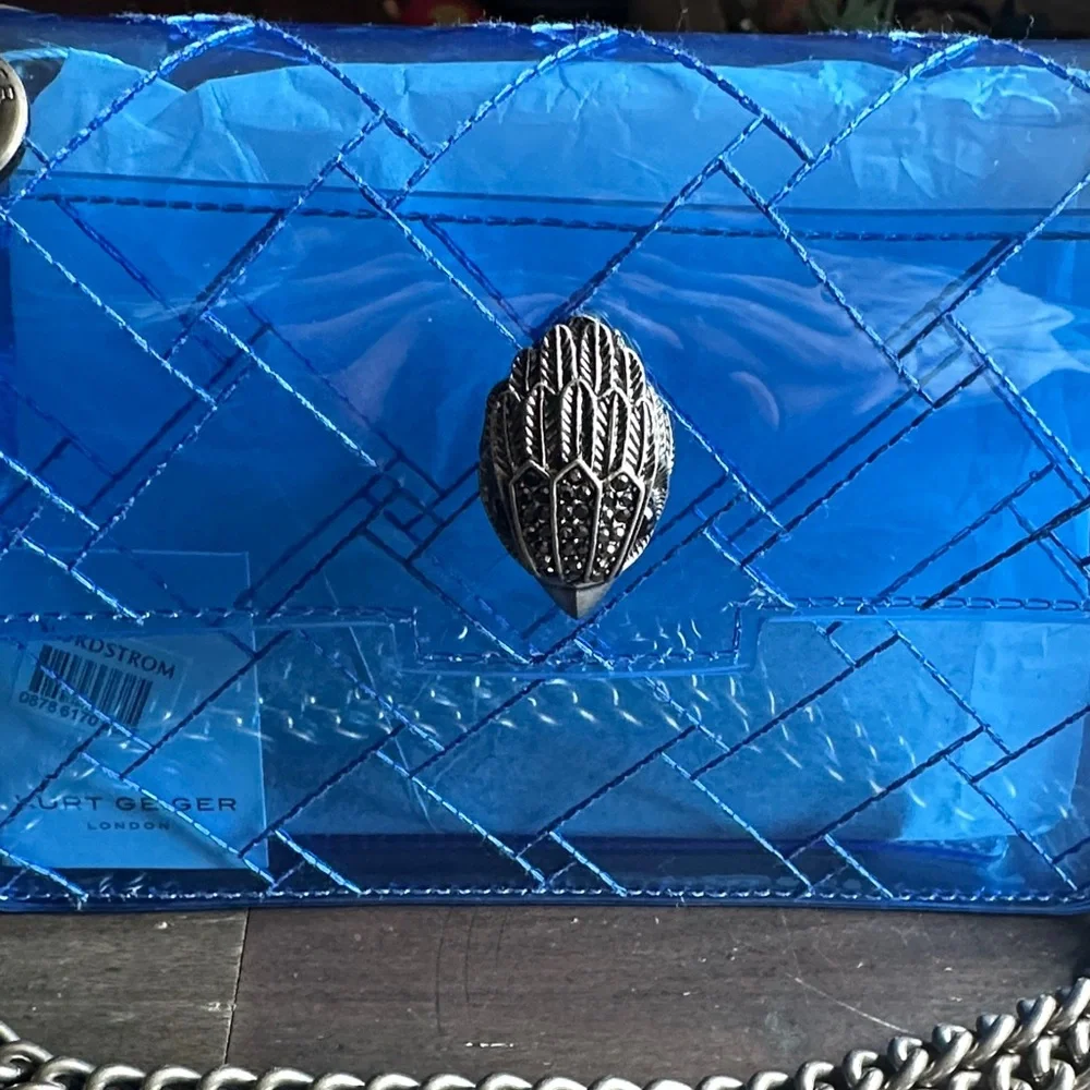Kurt Geiger Vibrant Blue Quilted Transparent Crossbody with Chain - Picture 2 of 4